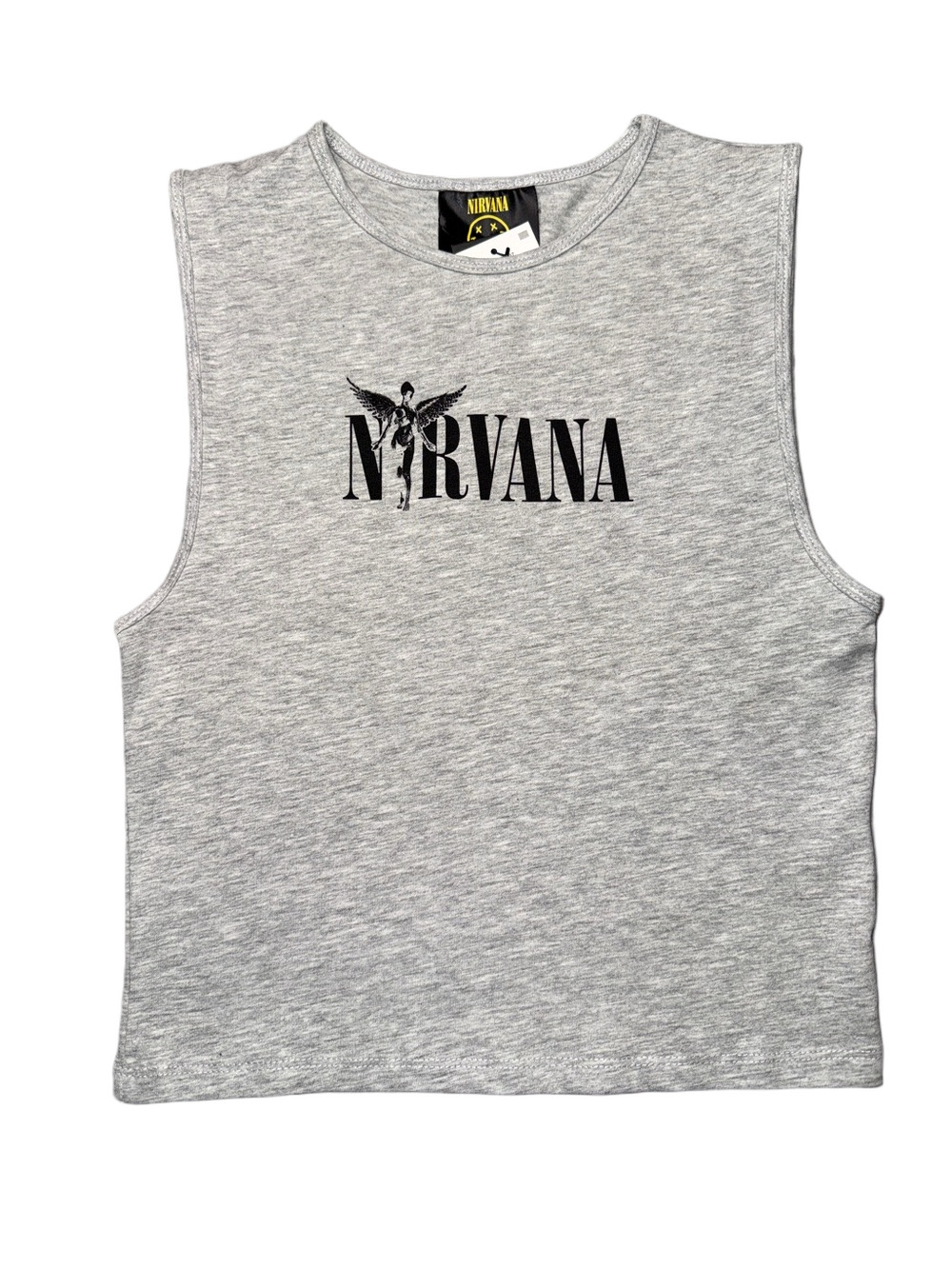 Cotton On Nirvana Graphic Heather Gray and Black Fitted Tank - Size Small, NWT